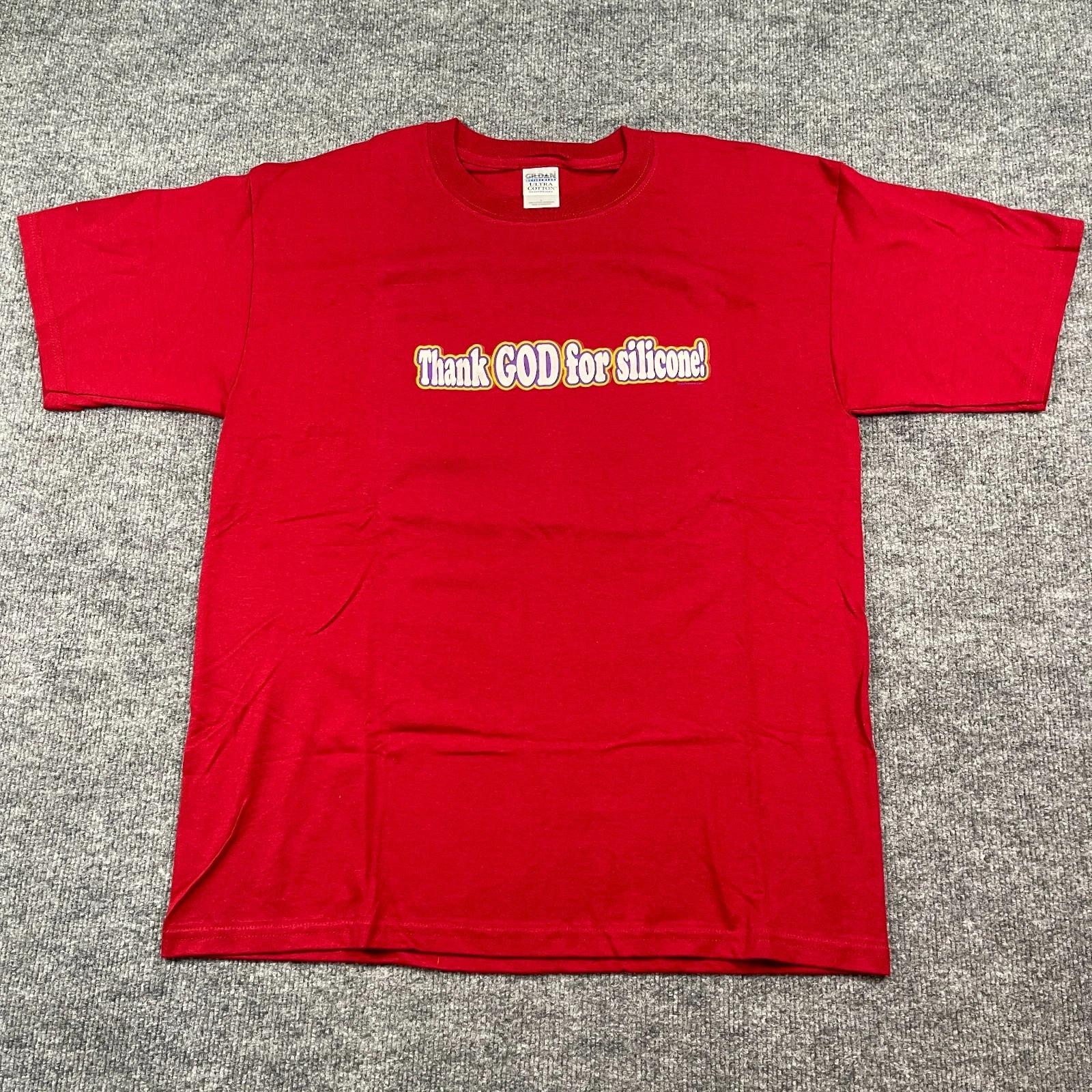 

Vintage 90s Y2K Funny Thank God For Silicone Humor Shirt Large 22x29 Red XL