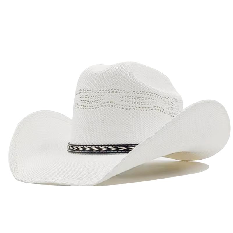 Nouveau Chapeau de Cowboy Western Vintage pour Homme Chapeau de Soleil de Plage Tressage en Paille Fait Main Chapeau Jazz Cowgirl Gentleman Sombrero Hombre