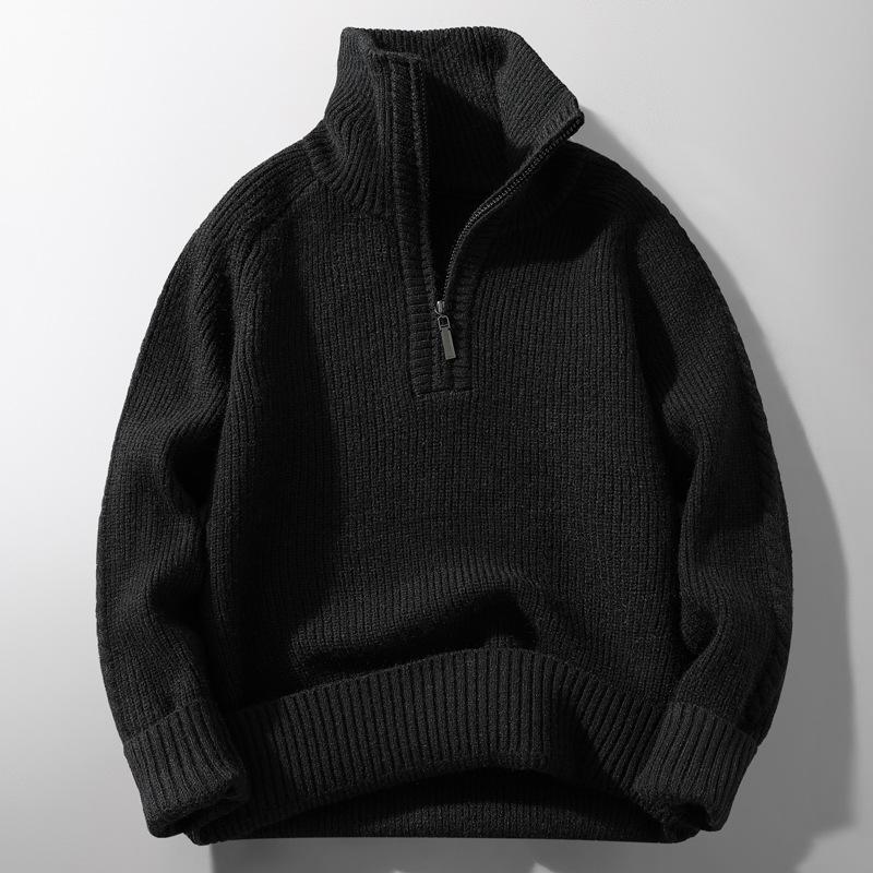 

Men s 2025 Winter Casual High Neck Thick Knit Sweater - Loose Fit, Warm, Solid Color Knitwear 3XL чорний