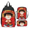 Set Zaino 3 Pezzi Stampato One Piece Cartone Animato Pirata Blu Marinaio Zaino Scuola Elementare Grande Capacità Resistente all'Acqua Zaino per Bambini