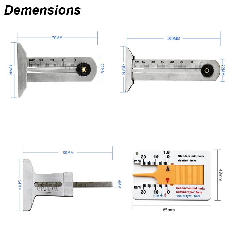 Tire Depth Meter Gauge Tyre Thread Caliper Checker Ruler Gage Groove Measure Tool Stainless Steel Auto Car Truck Depthometer