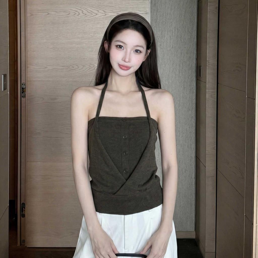 New summer pure desire Spice Girls neck sling vest outside wear slim back tube top sleeveless top