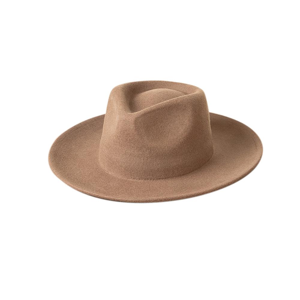 Europe, America autumn and winter new fashion simple wool felt wide brim jazz hat women's casual concave thermal top hat tide