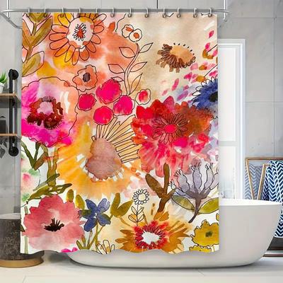 Charmant Floral Duschvorhang Modernes Aquarellmuster für Badezimmer Dekor