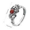Vintage Thai Silver Ring With Red Agate Inlay Adjustable Open Cuff Traditional Coin Pattern For Women