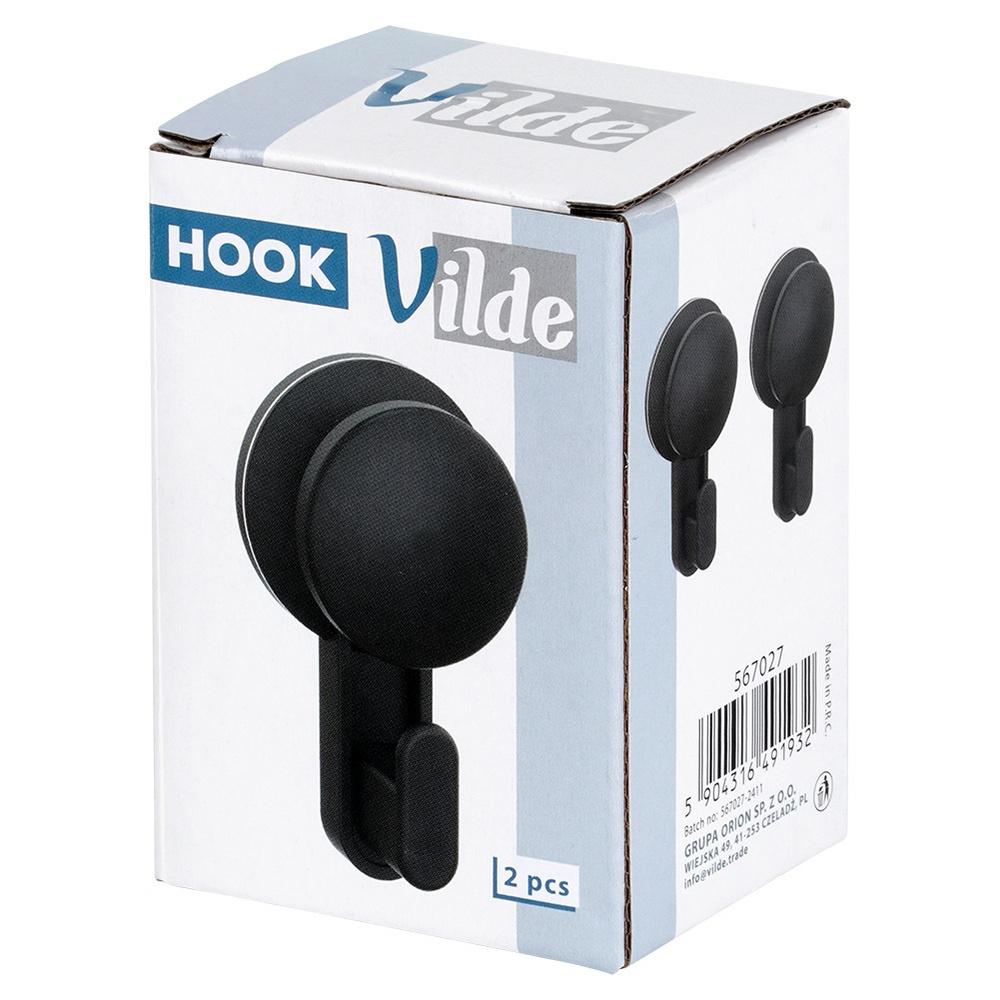 Hook hanger with suction cup, black, 5.5 cm, 2 pcs.