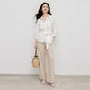 Autumn Water Yi Ren Women's Long Sleeve V-Neck Pleated White Blouse