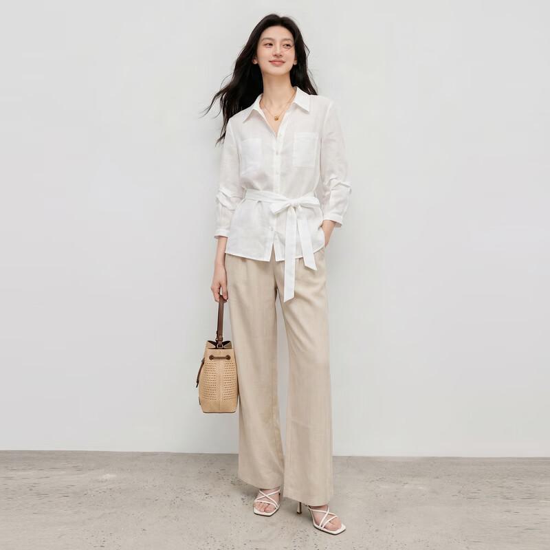 Autumn Water Yi Ren Women's Long Sleeve V-Neck Pleated White Blouse