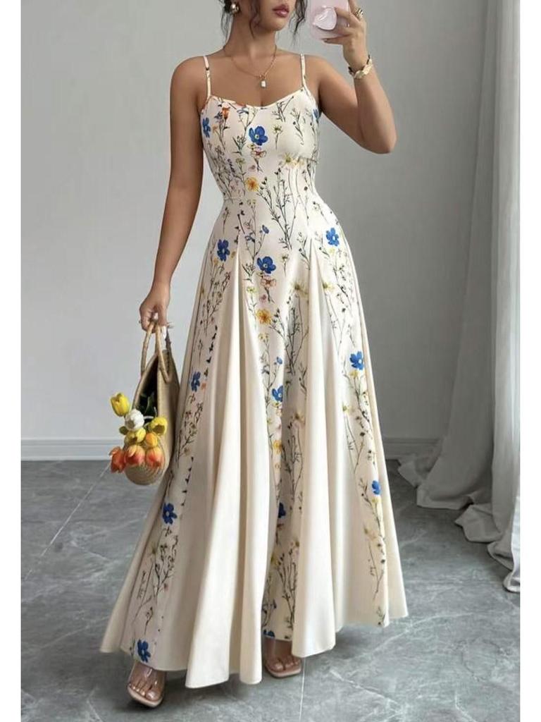 2026 European & American Summer Fashion Spaghetti Strap Print Dress