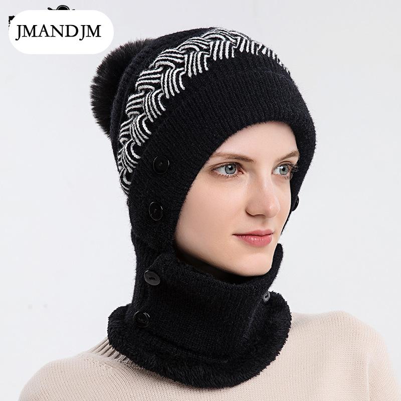 Czapka i szalik zintegrowane damska jesienno-zimowa czapka dziergana pluszowy ciepły szalik zimowa damska czapka wełniana