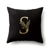 Polyester Pillowcase Car Decoration Black Gold Flower Pillowcase 26 English Letters Home Cushion Cover