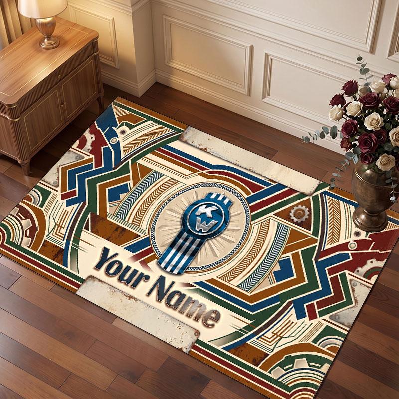 Kenworth Personalized Crystal Velvet Carpet, Customized Name Text Soft Anti‑Slip Rug for Living Room Bedroom