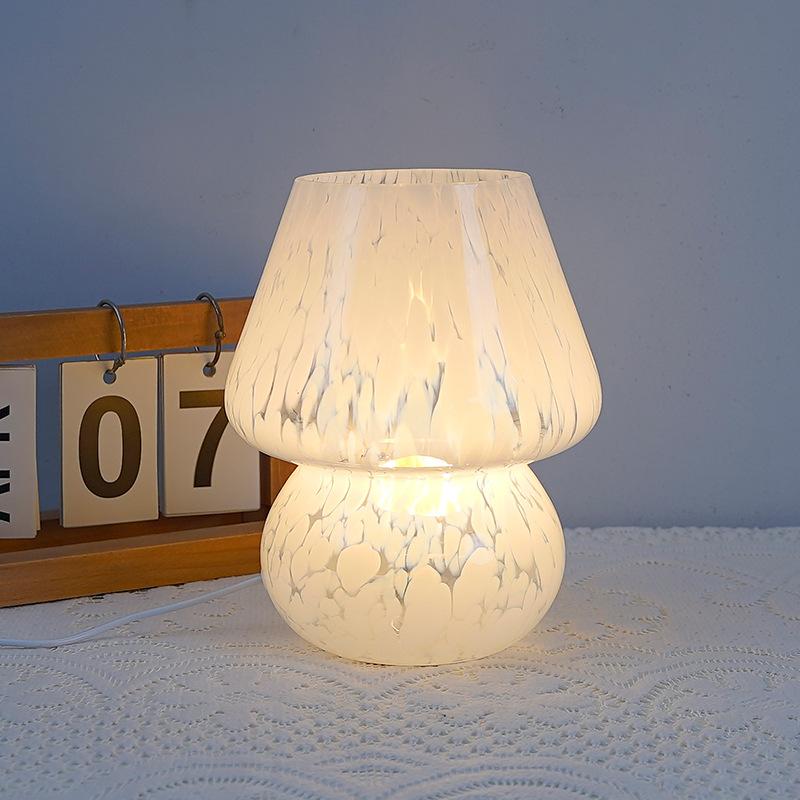 1Pc Creative Glass Table Lamp Retro Xiaohongshu Mushroom Lamp Homestay Study Ins Night Lamp Bedroom Sleep Bedside Lamp