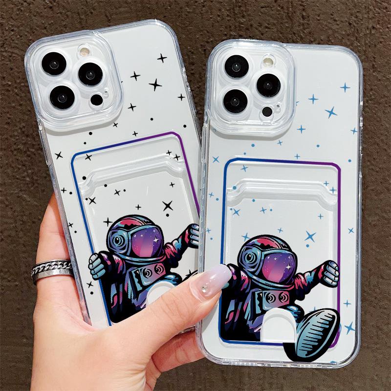 Card Slot Holder Silicone Wallet Pocket Case For Xiaomi Redmi Note 13 12 14 Pro Oppo Reno 10 14F 13F 12F iPhone 17 Air 16 14 Cover Clear Phone Bumper