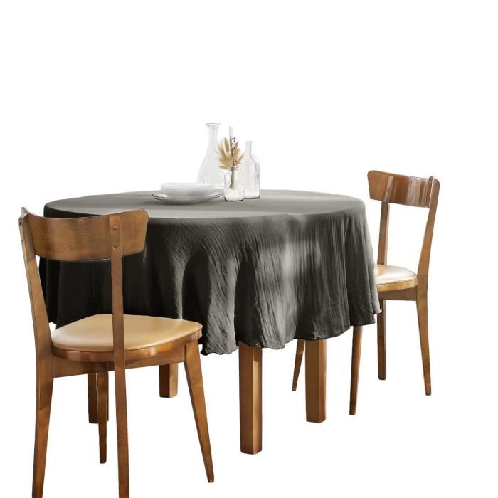 Nappe Ronde - Gaia - 180 Cm - Gris Granit - 100% Coton - Lavable En Machine