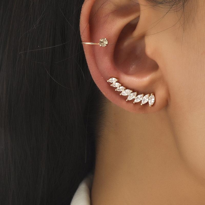 Bohemian Leaves Zircon Ear Clip Earrings For Women Simple Rhinestone Leaf Cartilage Ear Cuff Wedding Party Banquet Jewelry Gifts