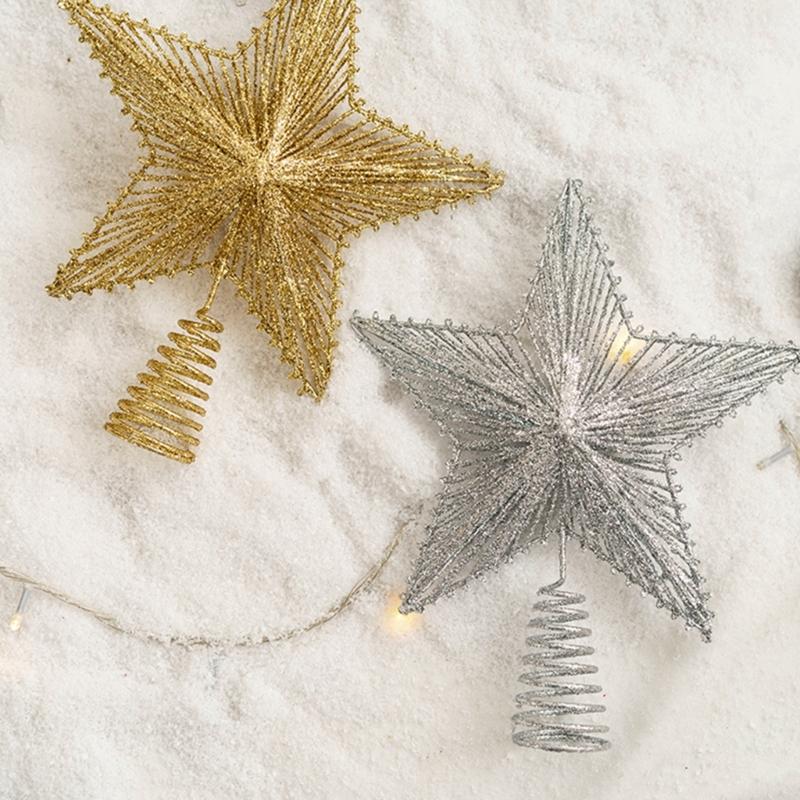 Christmas Tree Top Ornament Metal Star Shaped Tree Toppers Pentagrams Decoration for Home and Mall Parties Supplies