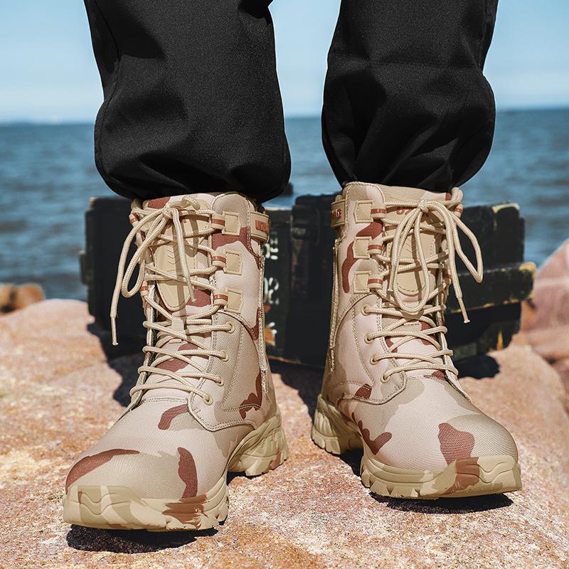 Men's Tactical Desert High Top Boots Retro Style Motorcycle Boots Outdoor Hiking Camping Shoes Comfy Ankle Boots Sized For 39-46