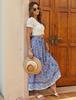 Women's 2025 Bohemian Floral Print Pleated Maxi Dress with Elastic High Waist
