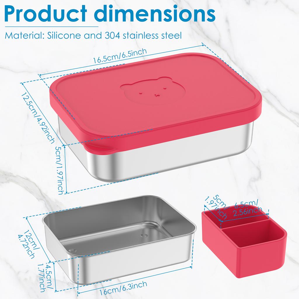 Stainless Steel Lunch Box with Silicone Lid Leak Proof Snack Food Container Picnic Meal Box for School Office Travel Bento Boxes
