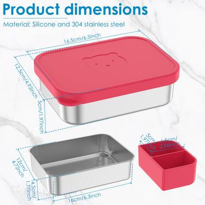 Stainless Steel Lunch Box with Silicone Lid Leak Proof Snack Food Container Picnic Meal Box for School Office Travel Bento Boxes