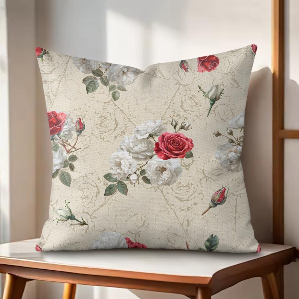 Classic Roses Flowers Cushion Cover Natural Linen Organic Fabric DoubleSided Printing Couch Pillow Covers Home Decor