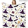 Witch Hat Broom Bat Moon Halloween Throw Blanket,Soft Lightweight Flannel Warm Blanket,Magic Element Printed Cozy Blanket