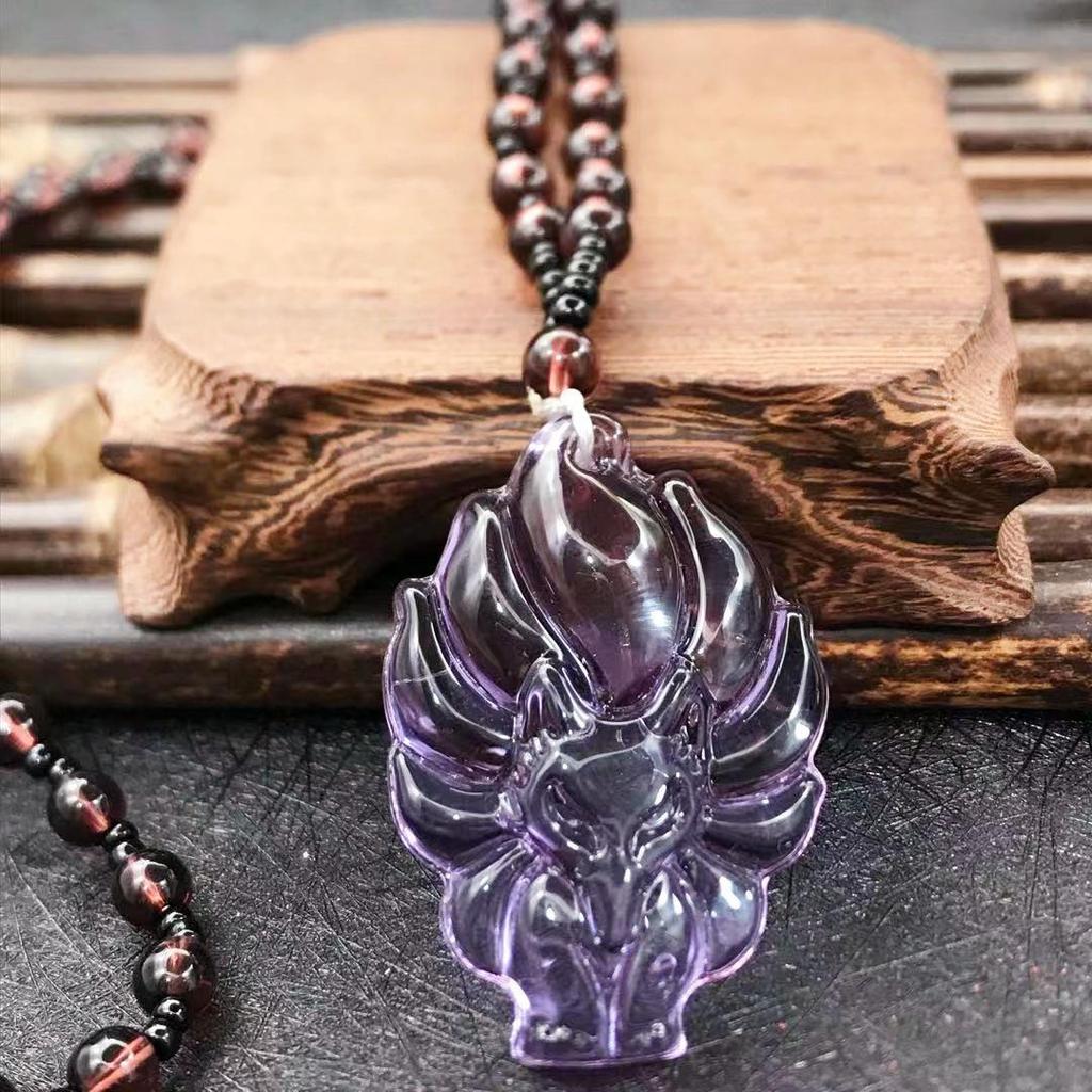 Obsidian Nine-Tailed Fox Pendant Necklace for Men and Women