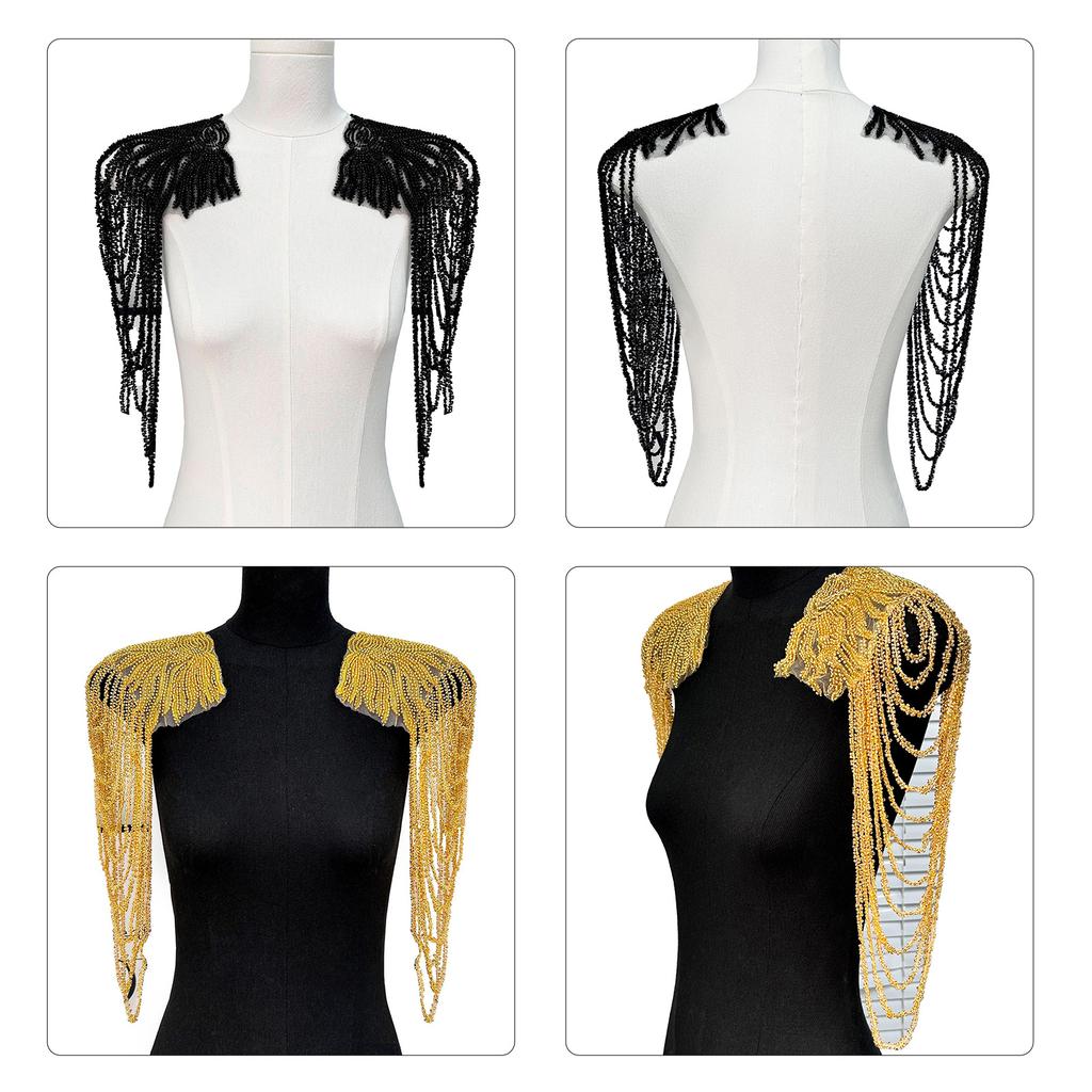 1 Pair Sequined Beaded Uniform Epaulets Party Costume Epaulettes Glittering Shoulder Bars Epaulet for Stage Performances