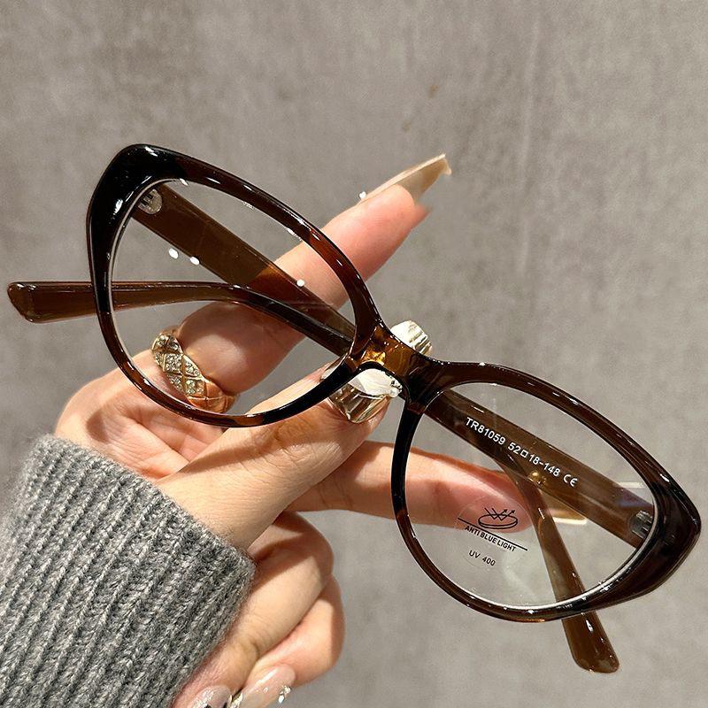 

Новые ретро очки «кошачий глаз» с черной оправой, плоские зеркальные очки с защитой от синего света для близорукости, оправа для женских очков для маленького лица 9027 0 коричневый