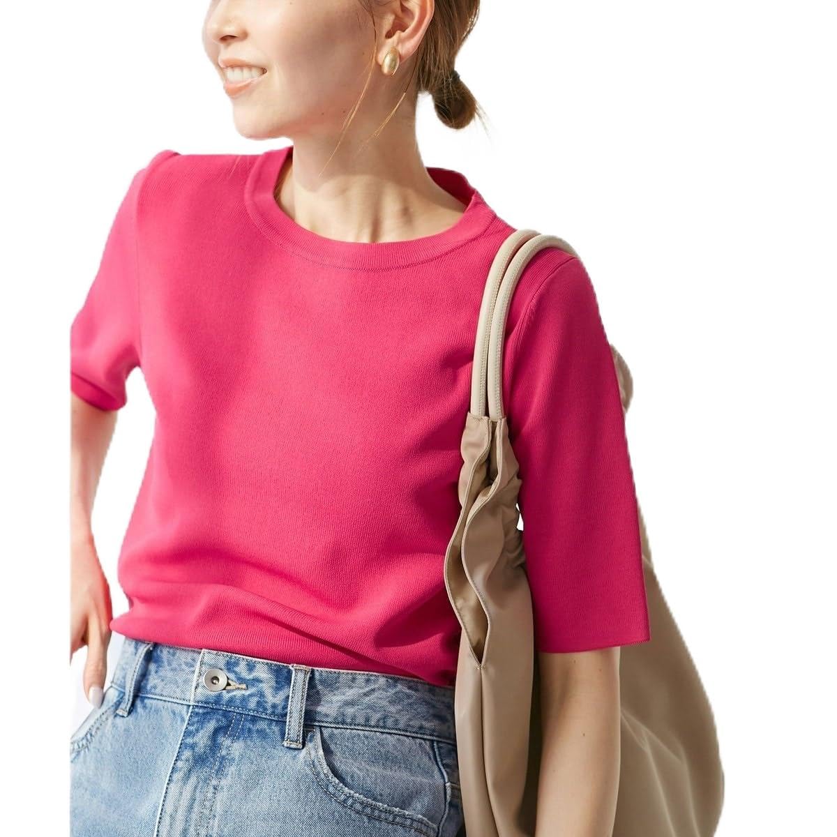 

ROPE PICNIC Half Sleeve Knit Pullover Easy UV Cool to the Machine Pink Women s (GDM15500) - Care, Protection, Touch, Washable,