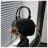 Retro Women's Fall/Winter 2025 Coffee Textured Bowling Crossbody Handbag