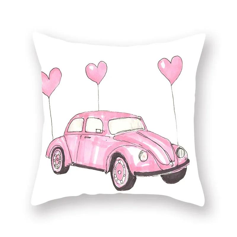 Cute Pink Red Heart Print Home Decor Pillow Sofa Cushion Cover Valentine's Day  Pillowcase