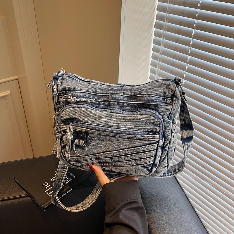 

Retro denim bag women s 2025 new fashion commuter tote bag casual simple large capacity shoulder crossbody синий
