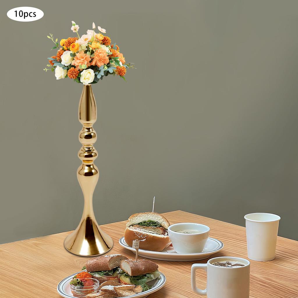 10Pcs Gold Candle Holders, European Iron Candle Stand, Elegant Candelabra, Tabletop Centerpiece for Wedding, Party, Home Decor