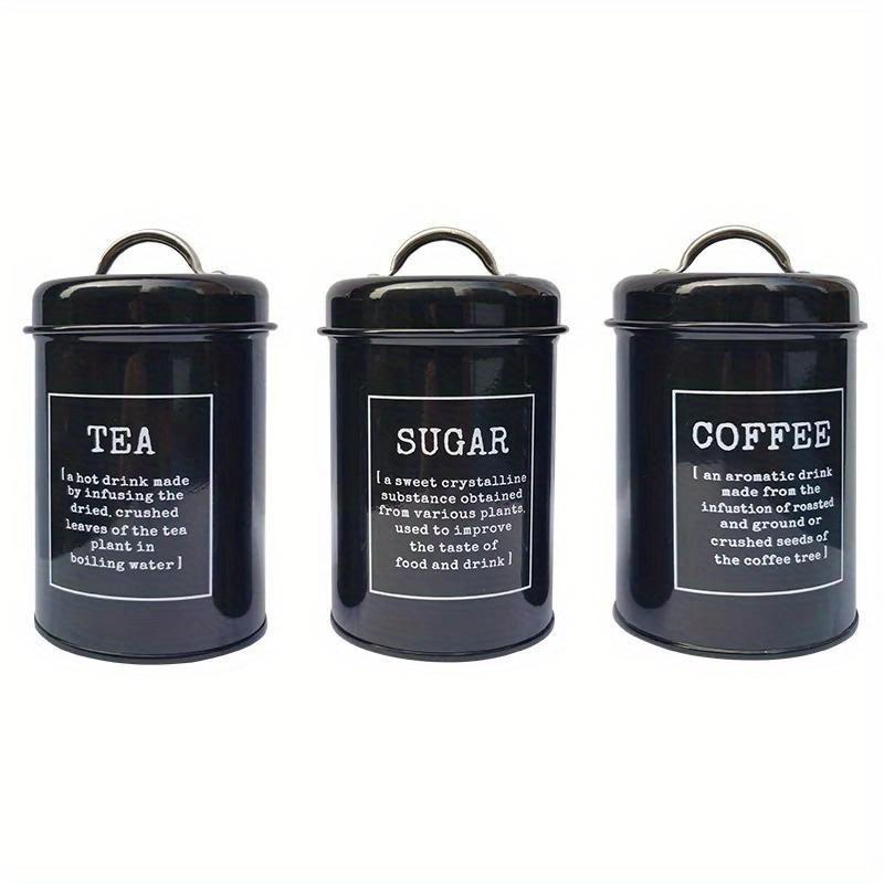 3Pcs Coffee Sugar Container Sets Decor Lid Metal Tea Coffee Sugar Storage Jars Canister Pot Kitchen Container