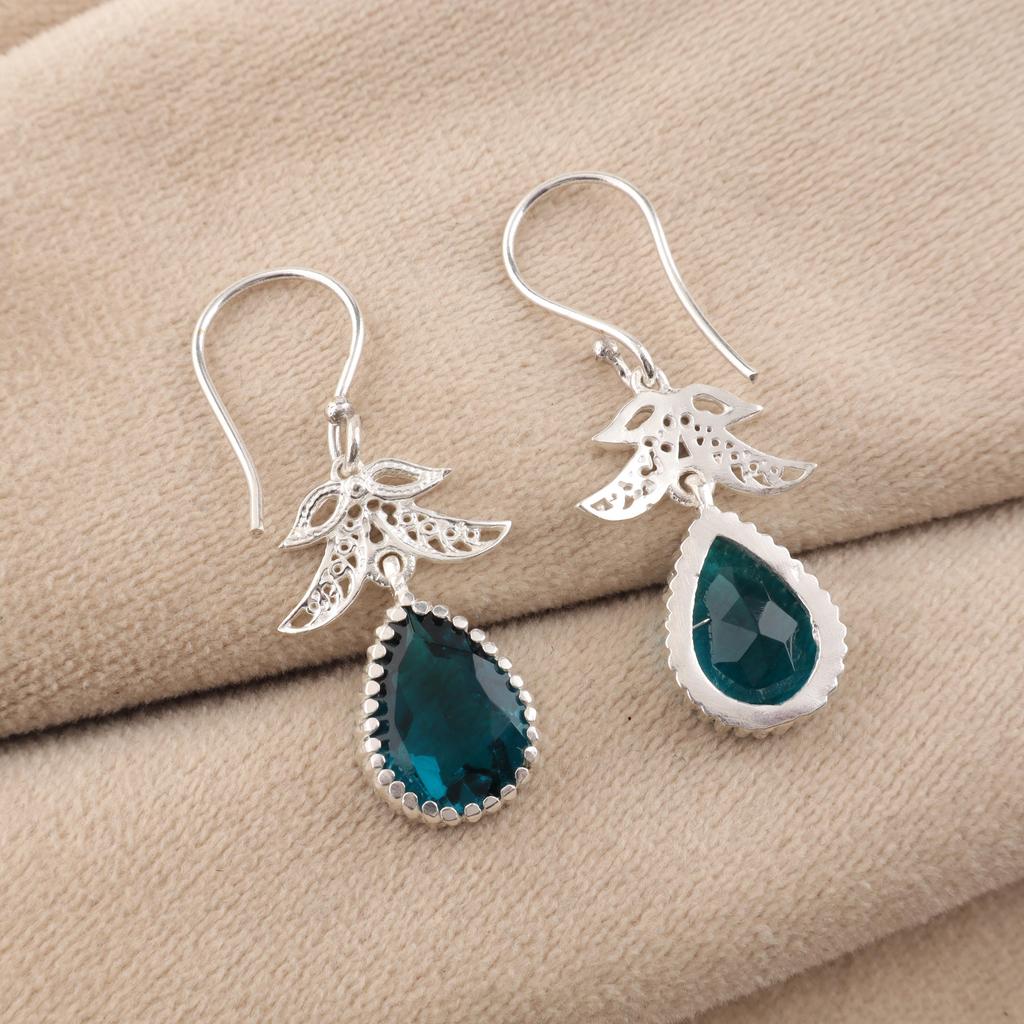 Natural Apatite Gemstone 925 Sterling Silver Jewelry Handmade Earrings 1.84" CE-27-10