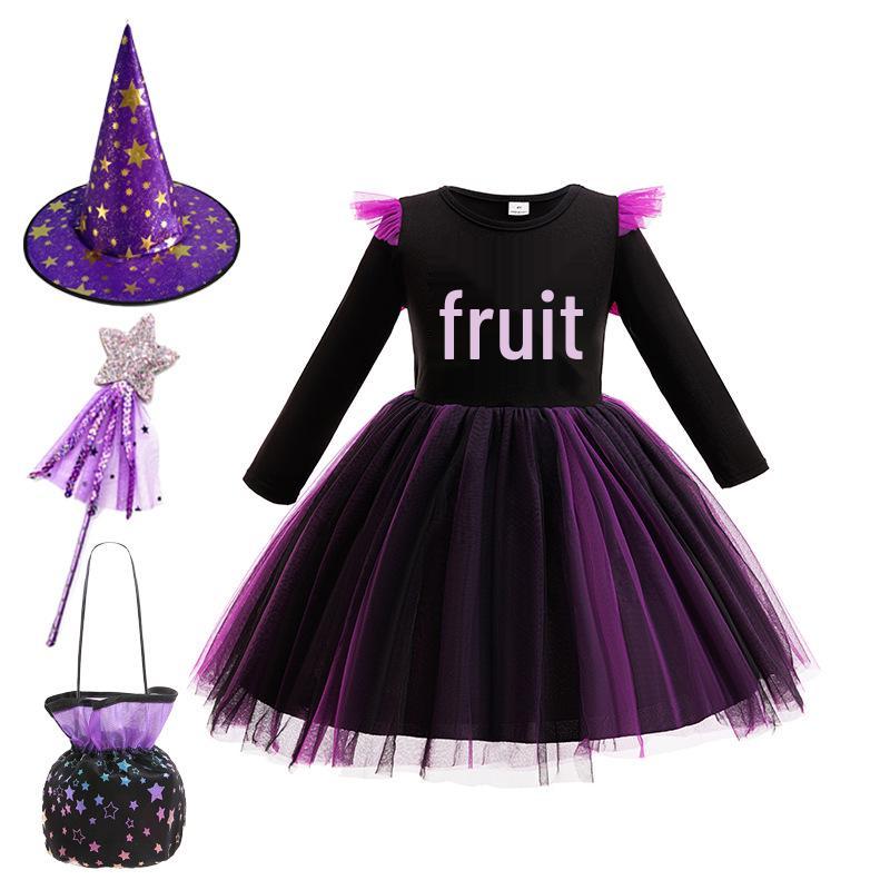 Halloween Girls Witch Princess Mesh Skirt Dress