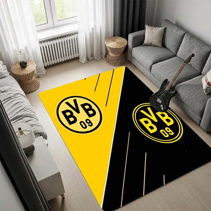 Borussia Dortmund BVB 09 Split Color Area Rug, Yellow Black Non Slip Floor Carpet for Living Room Bedroom Football Fan Home Decor