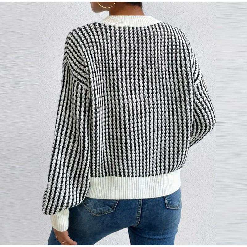 Women's Pullover Casual Plaid Thickened Round Neck Loose Ladies Knitwear Spring Autumn