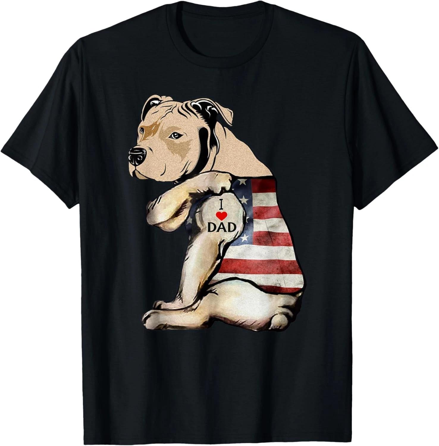 Funny Pitbull I Love Dad Tattoo Fathers Day Tee Funny Gift Unisex T-Shirt 4XL