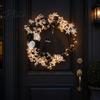 Halloween Store Decoration Lights Floral Garland with String Lights Black Cat Silhouette Door Wreath Wreath for Front Indoor Outdoor Wall
