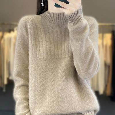 Women's Semi-turtleneck Thickened Jacquard Threaded Pullover Sweater Autumn and Winter New Knitted Sweater Bottoming Shirt Outer Wear Women