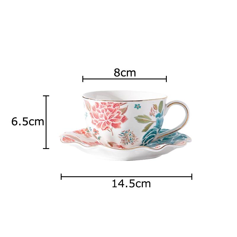 Floral Blooming Painted Cup&saucer Golden Edge Porcelain Coffee Mug Dining Table Afternoon Tea Teacup Fruits Juice Cup Mugs