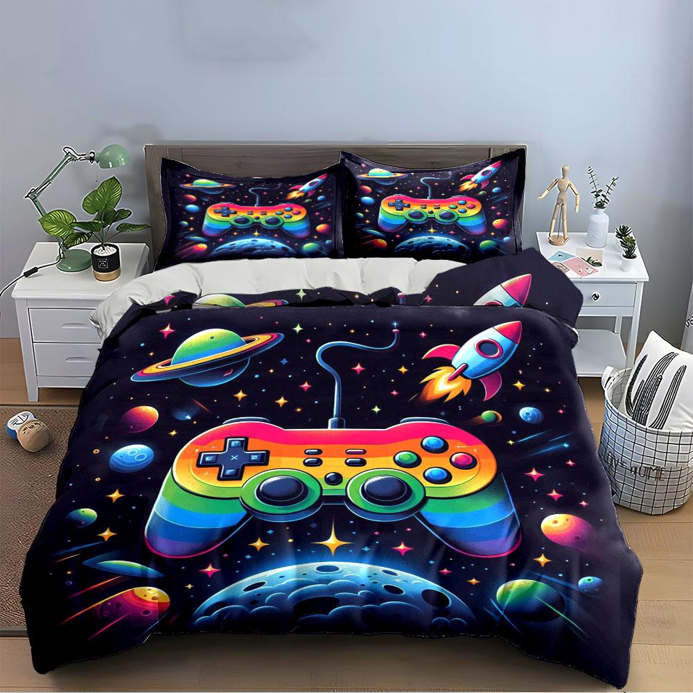 "Rainbow Gamepad Galaxy Set" Bedding Duvet Cover Set Duvet Cover Pillowcases (1 * Duvet Cover 2 * Pillowcases, without duvet insert)