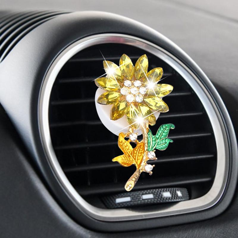 Flower Car Diffuser Vent Clip Bling Sunflower Vehicle Perfume Diffuser Automobile Interior Accessories Automotive Vent Scent