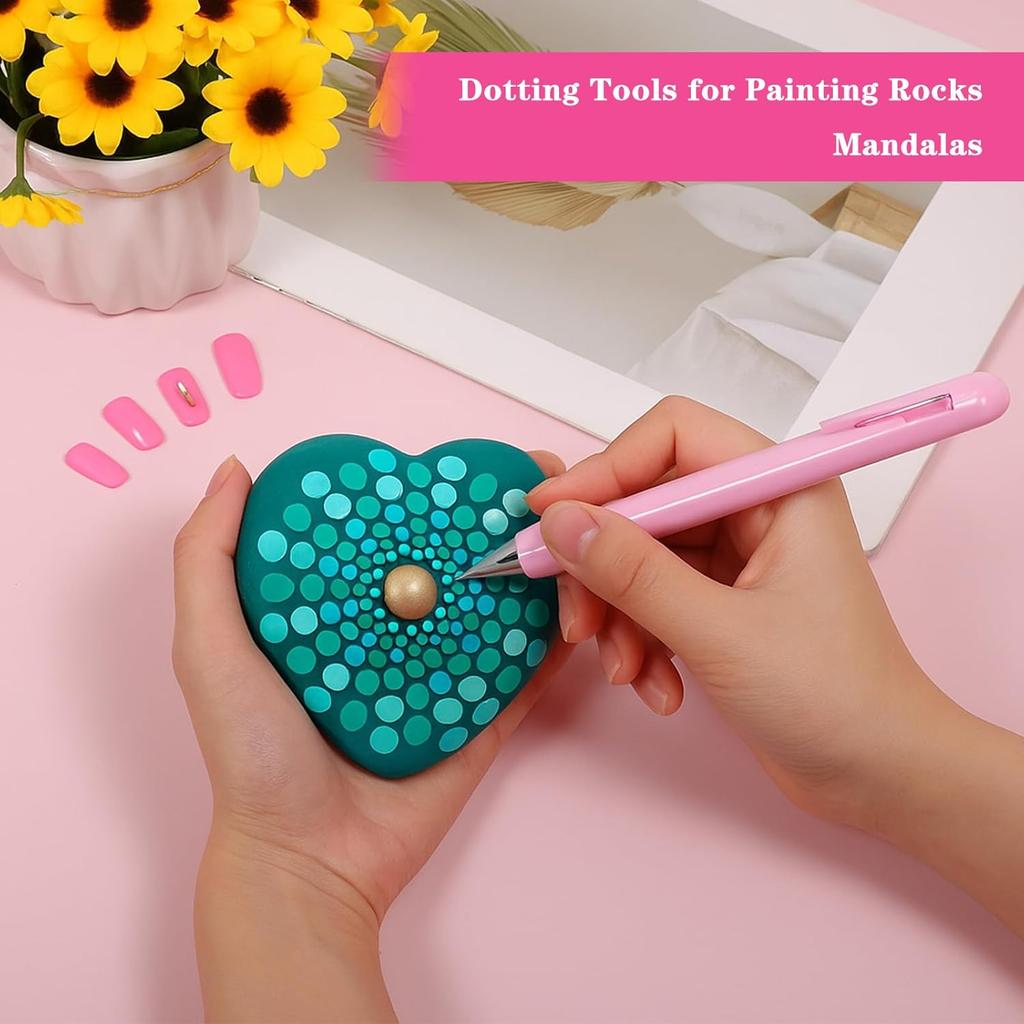 4-in-1 Nail Dotting Pen, 4-Size Ballpoint Design Dotting Tools for Nail Art Manicure Art Tools with Dot Paint Tips for Painting Sculpting Rhinestones
