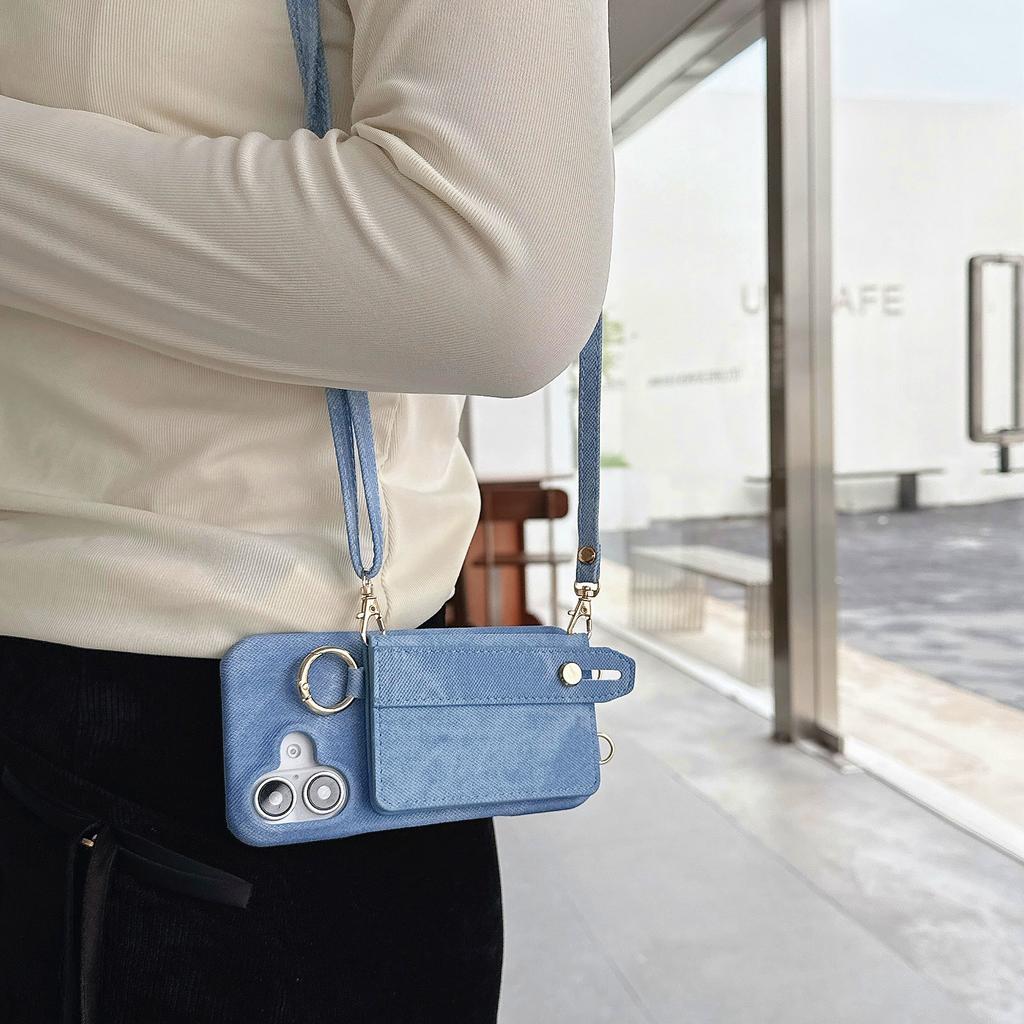 Crossbody Cards Solt Wallet Cowboy Ring Holder Case For iPhone 16 Pro Max 15 Plus 14 13 12 Long Lanyard Wristband Denim Cover