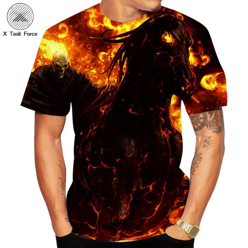 Sommer Rundhals 3D Flammen Totenkopf Print Top Modische Lässige Kurzarm Herren T-Shirts
