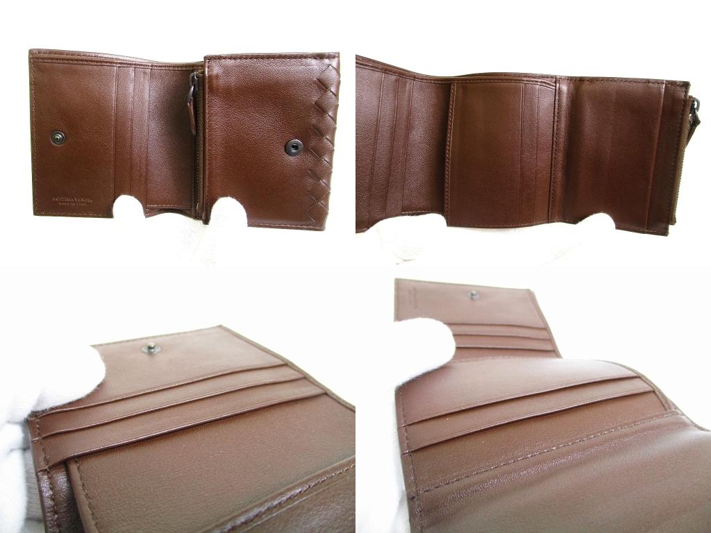 Authentic BOTTEGA VENETA Intrecciato Dark Brown Leather Trifold Wallet Compact Wallet #b118  Seller Refurbished